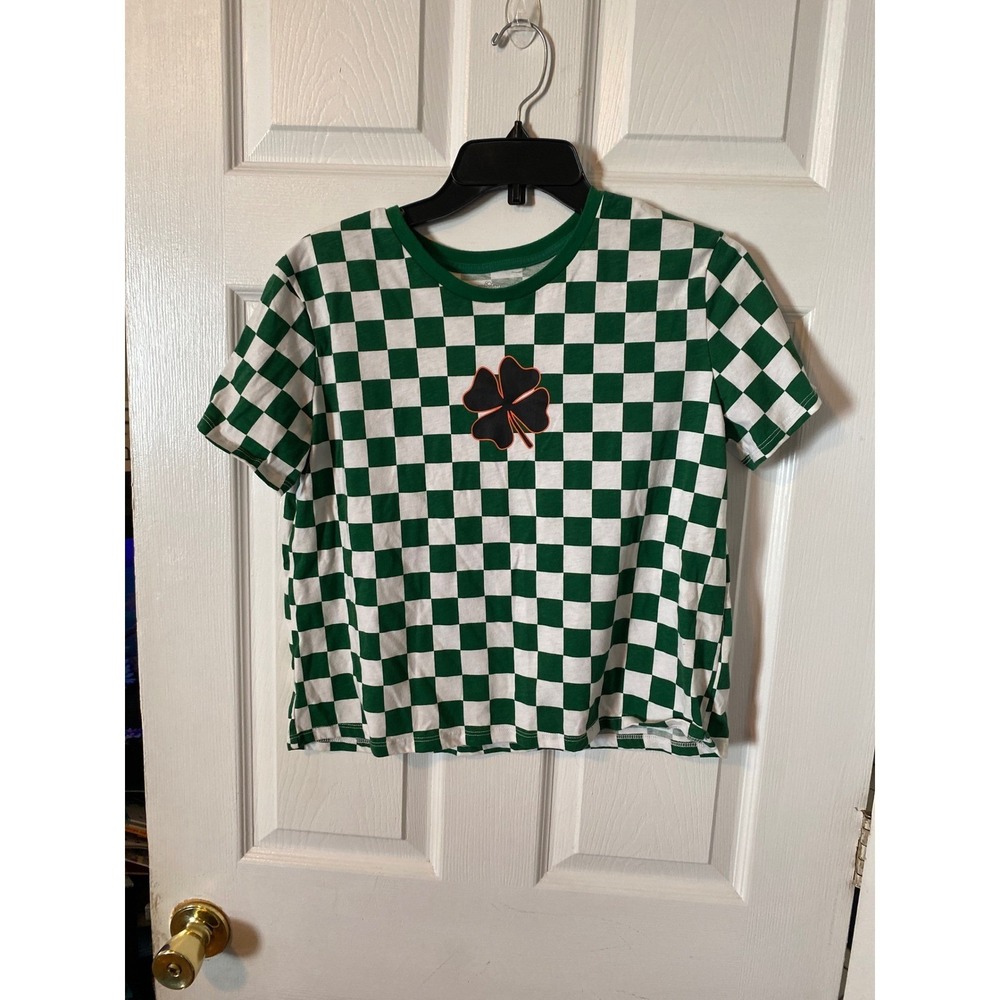 Way to Celebrate St Patricks Day Green Checkered Clover Shirt XXL 18 Womens